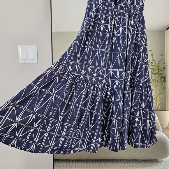 Banana Republic Factory Tie-Front Preppy Navy Midi Dress, Size Small - Picture 4 of 11